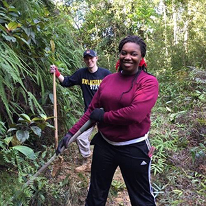 Student working on trail